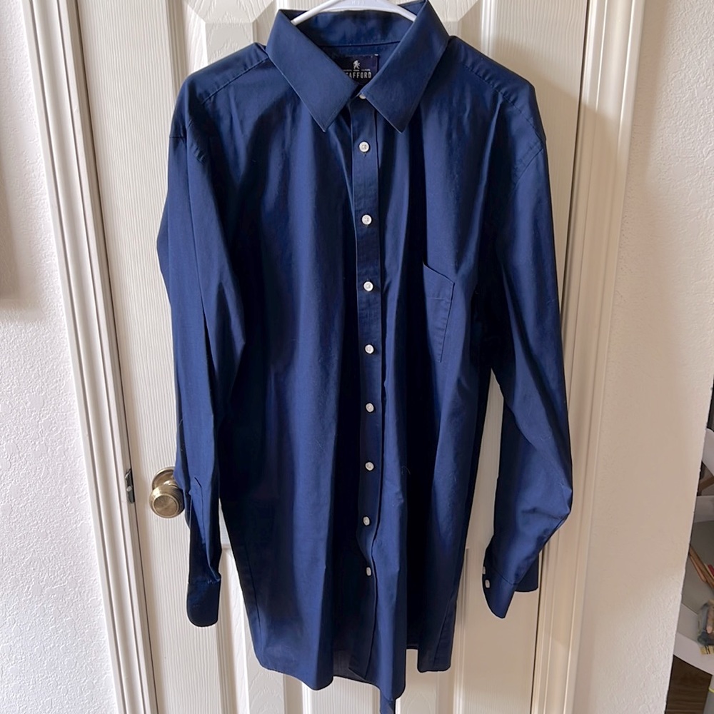 Blue Stafford Travel Performance Super Shirt - X-TALL Fit - 17 1/2, 36-37